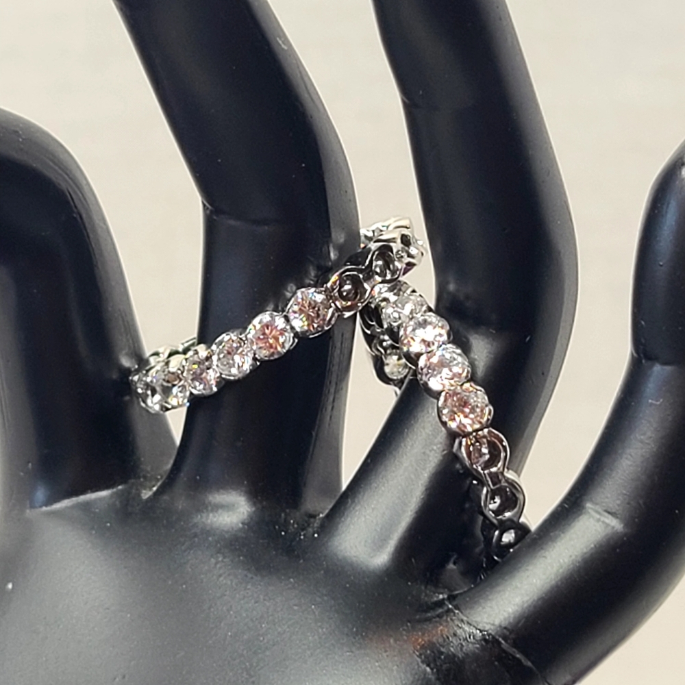 Sterling Silver Diamond Simulant Hoop Earrings